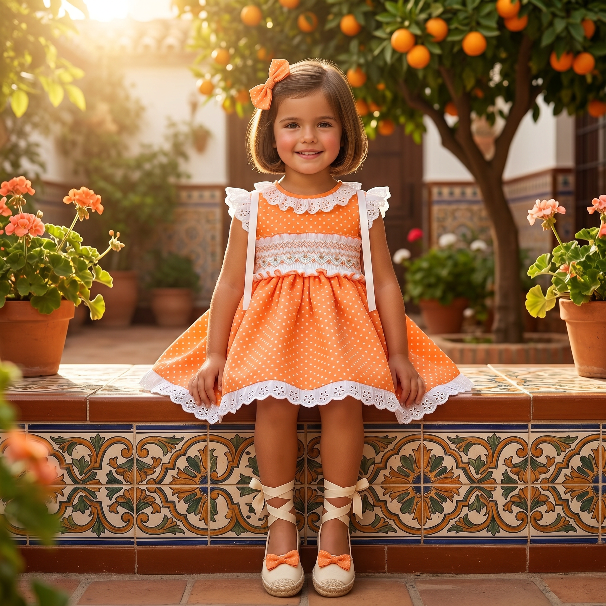 Sonata SS26 Orange Polka Dot Smocked Dress & Hair Bow