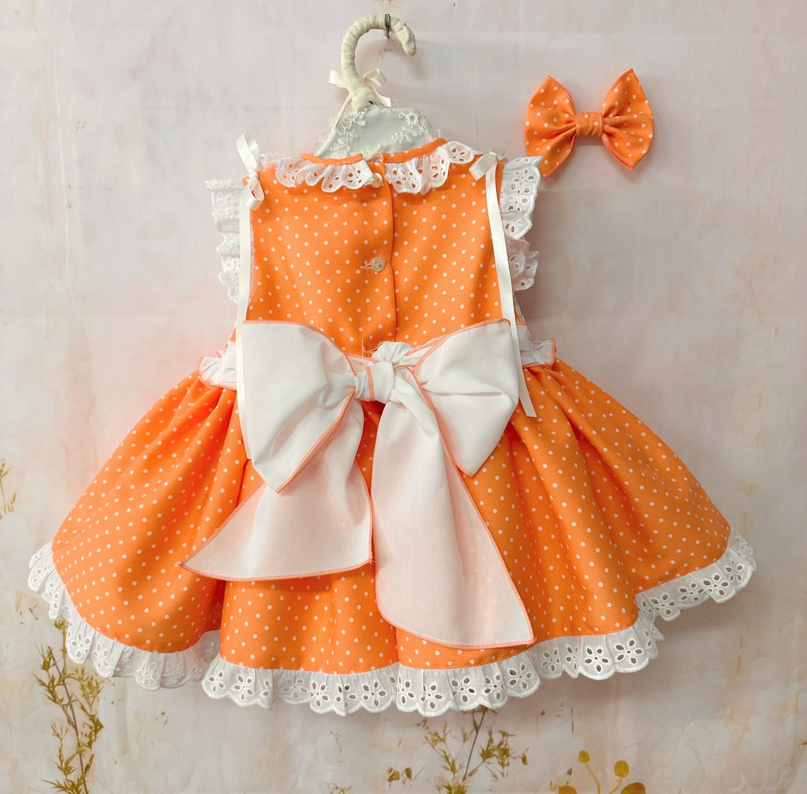 Sonata SS26 Orange Polka Dot Smocked Dress & Hair Bow