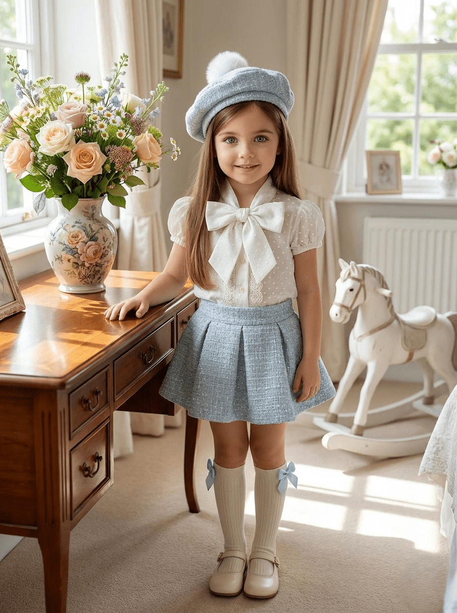 Sonata SS26 PRE - ORDER - Girls Blue Chanel Skirt and Blouse Set
