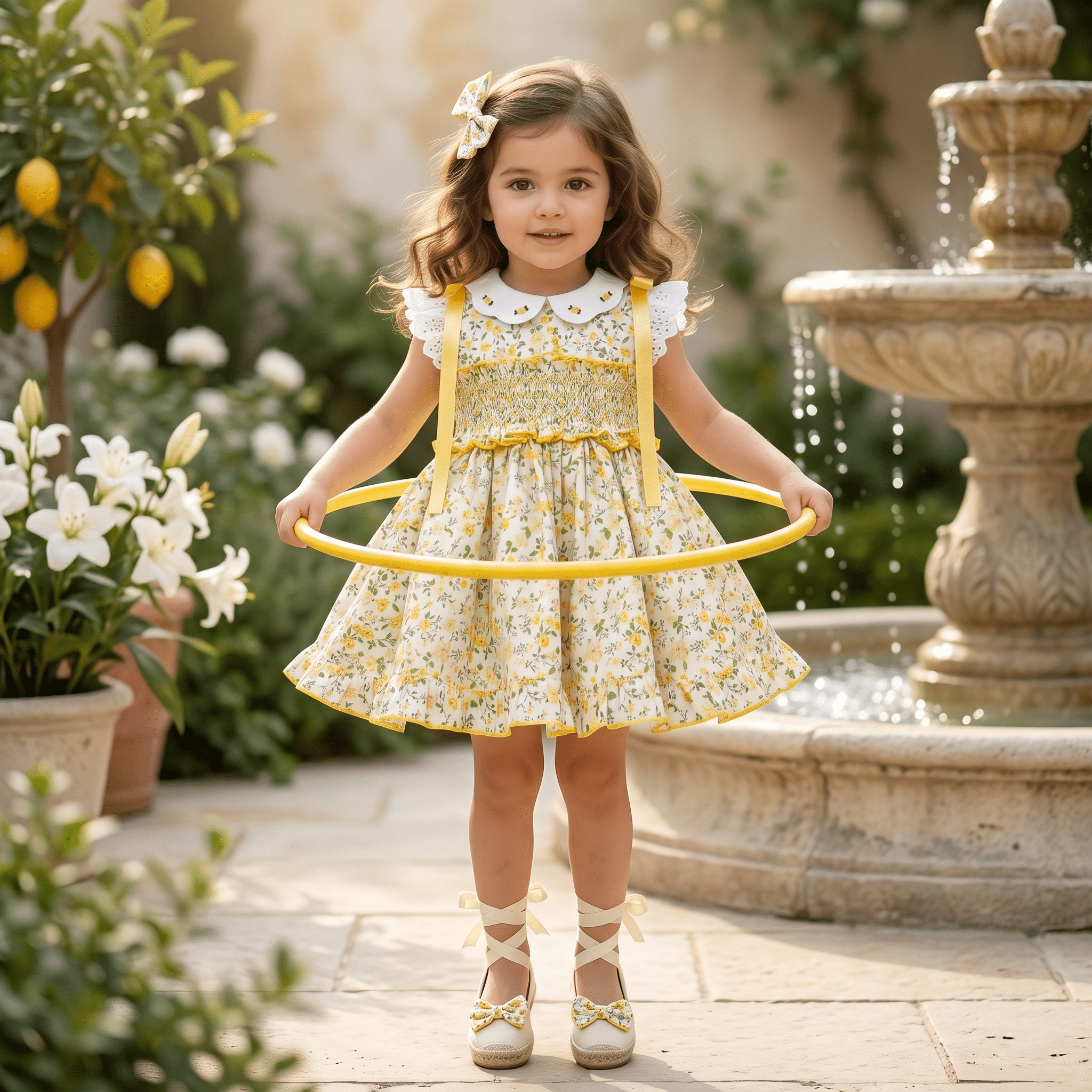 Sonata SS26 Yellow Floral Print Smocked Dress & Hair Bow