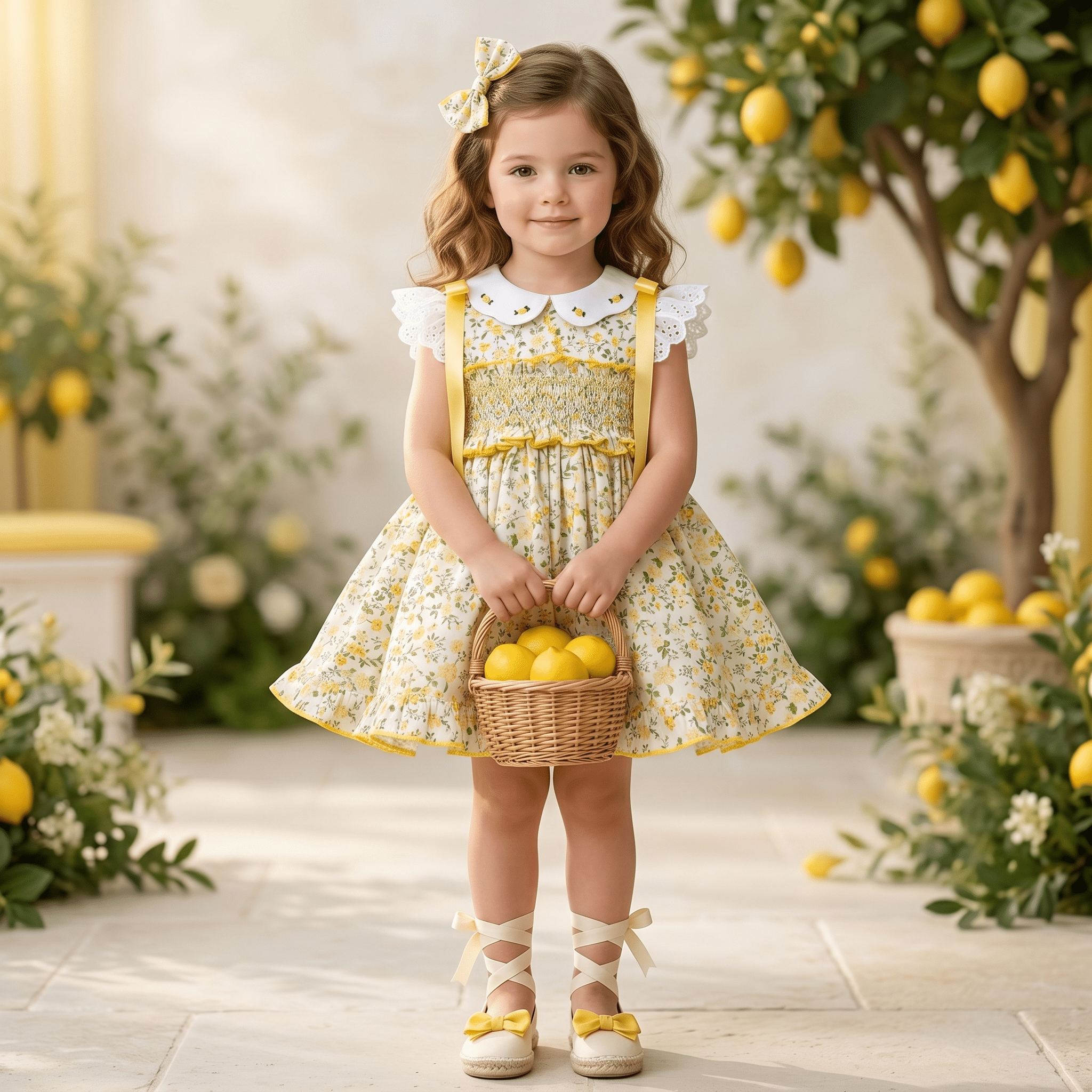 Sonata SS26 Yellow Floral Print Smocked Dress & Hair Bow