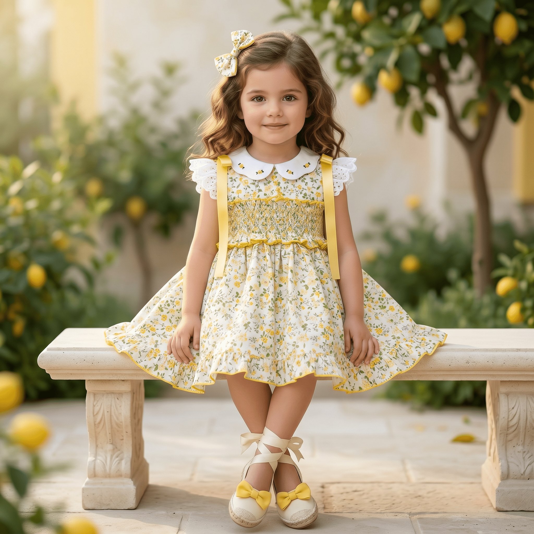 Sonata SS26 Yellow Floral Print Smocked Dress & Hair Bow