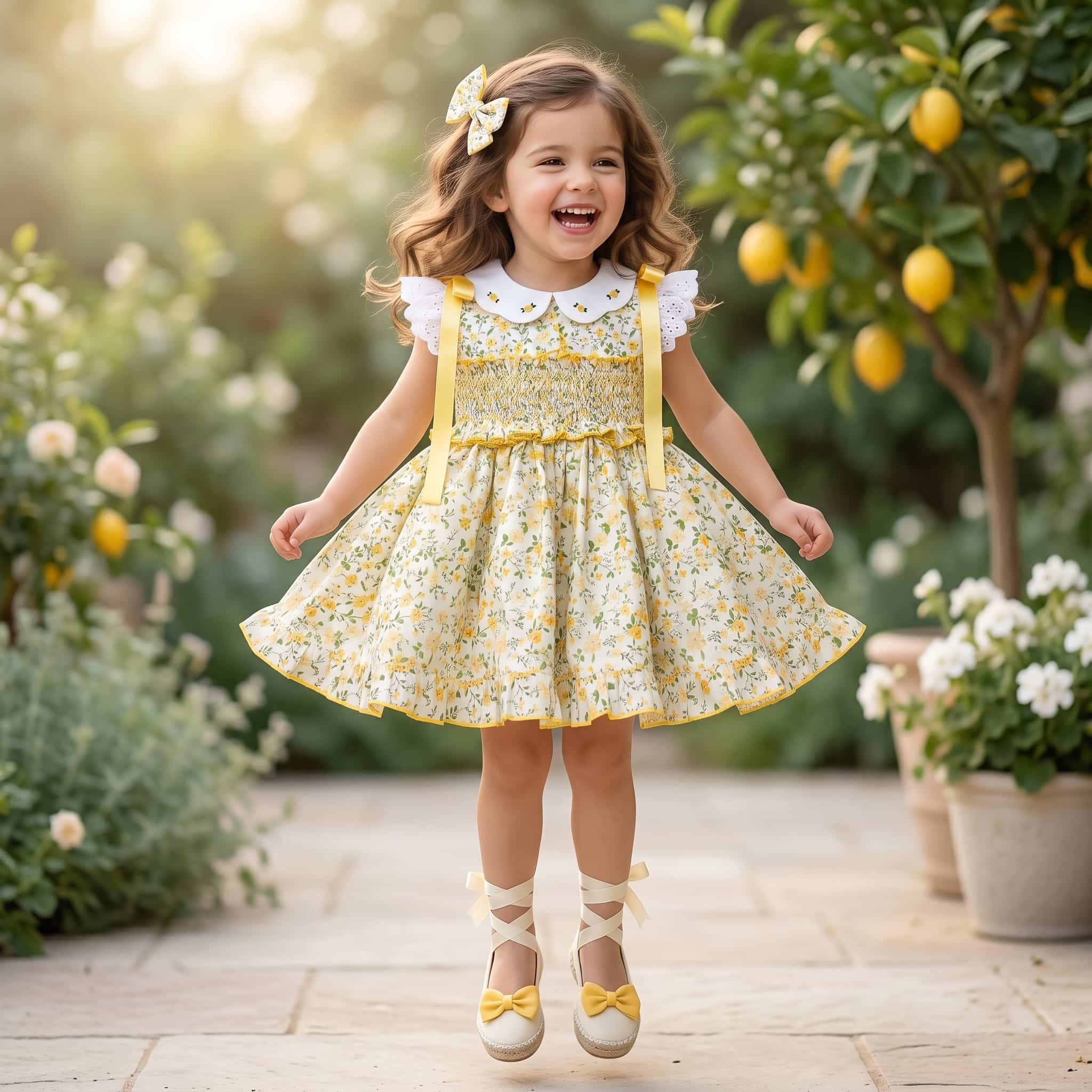 Sonata SS26 yellow floral smocked dress for Summer