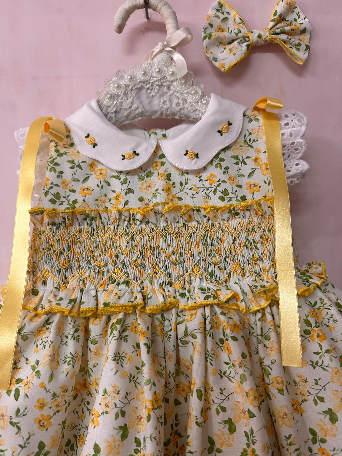 Sonata SS26 Yellow Floral Print Smocked Dress & Hair Bow