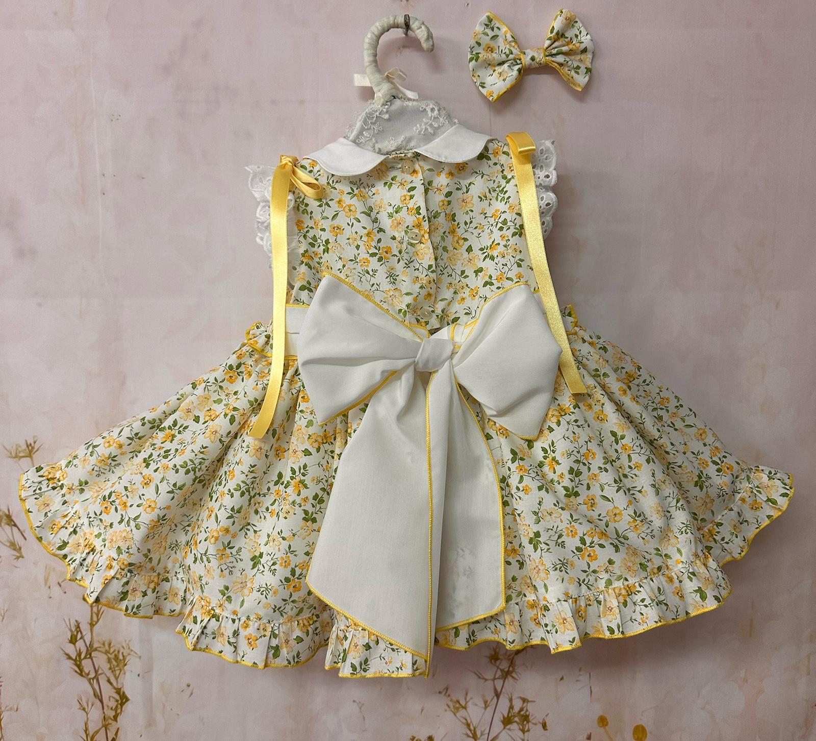 Sonata SS26 Yellow Floral Print Smocked Dress & Hair Bow