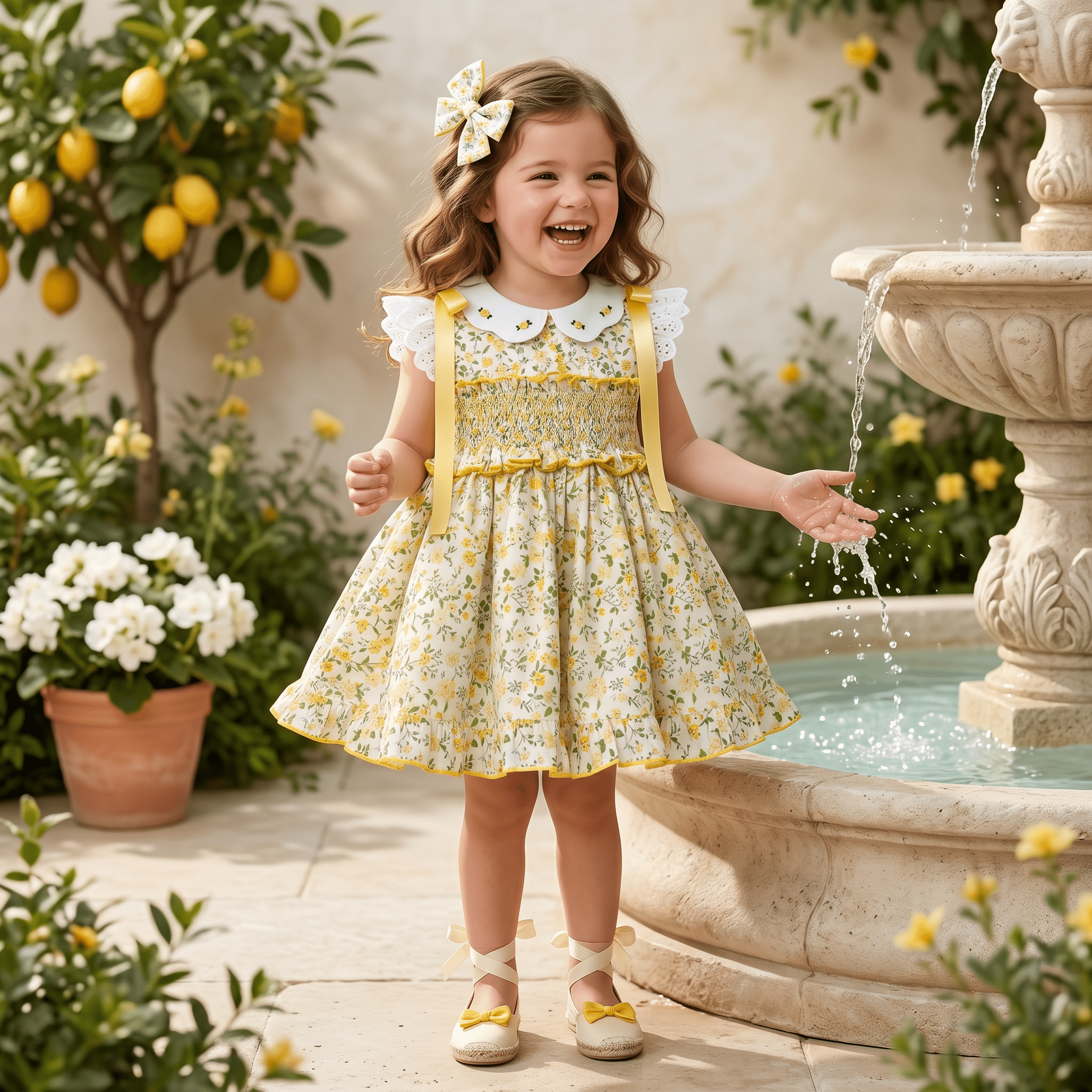 Sonata SS26 Yellow Floral Print Smocked Dress & Hair Bow