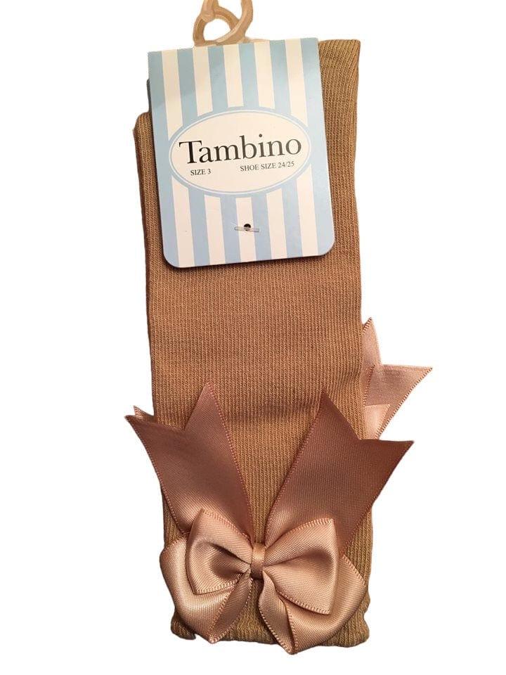 Tambino Socks - Girl's Camel Knee High Bow Socks - Mariposa Children's Boutique