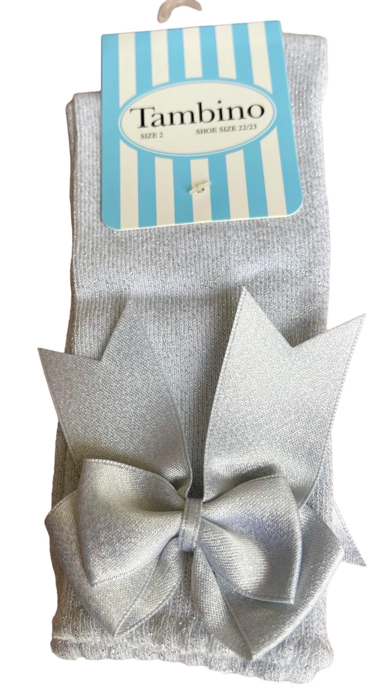 Tambino Socks - Girls Knee High Bow Socks SILVER - Mariposa Children's Boutique