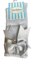 Tambino Socks - Girls Knee High Bow Socks SILVER - Mariposa Children's Boutique