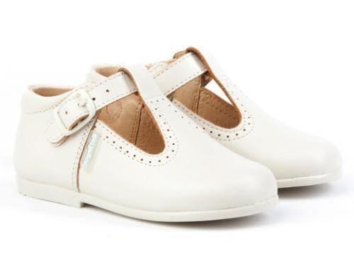 Boys' Beige Leather T - Bar Shoes | Angelitos Spanish Handmade Footwear - Mariposa Children's Boutique