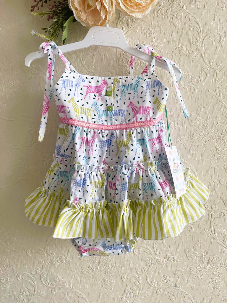 Alhuka SS22 - Baby Girl's Oslo Multi Coloured Animal Print Dress & Knickers Set - Mariposa Children's Boutique