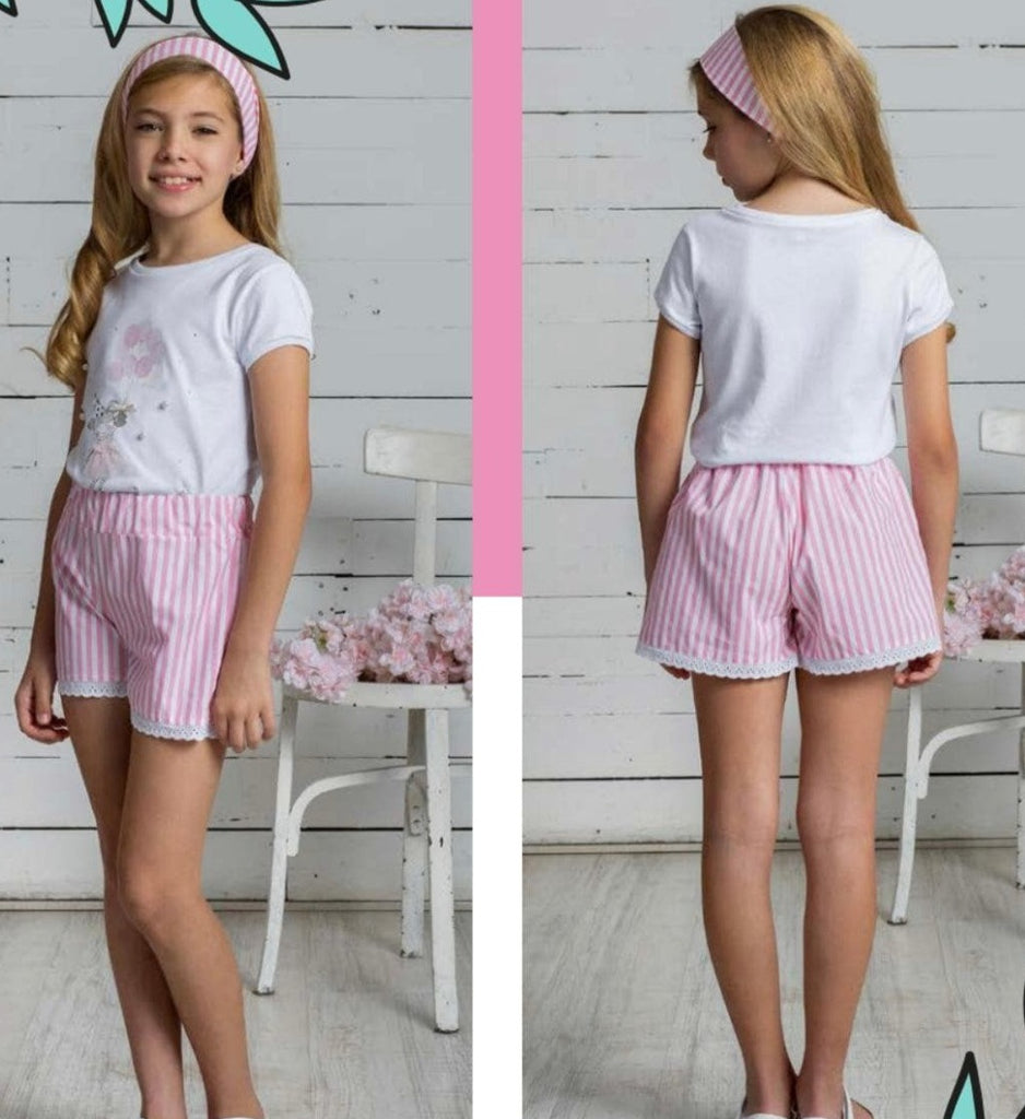 Alhuka SS22 Florencia Pink & White Stripe Shorts Set