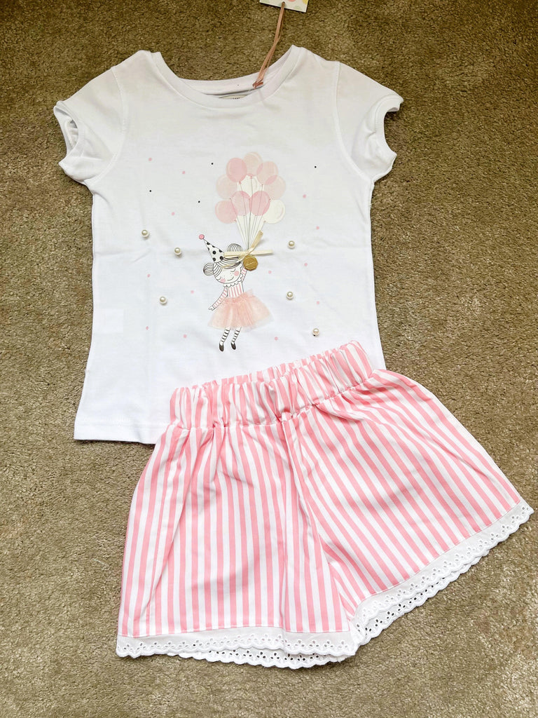 Alhuka SS22 - Florencia Pink & White Stripe Shorts & T-Shirt Set - Mariposa Children's Boutique