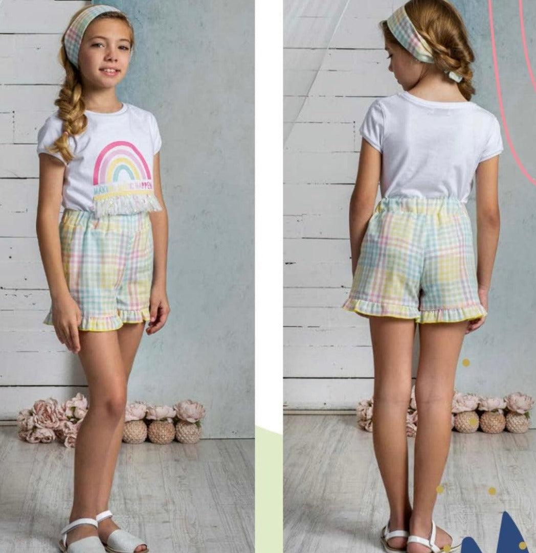 CLEARANCE DEAL - Alhuka Summer - Londres Pastel Multi Colour Shorts & T-Shirt Set - Mariposa Children's Boutique