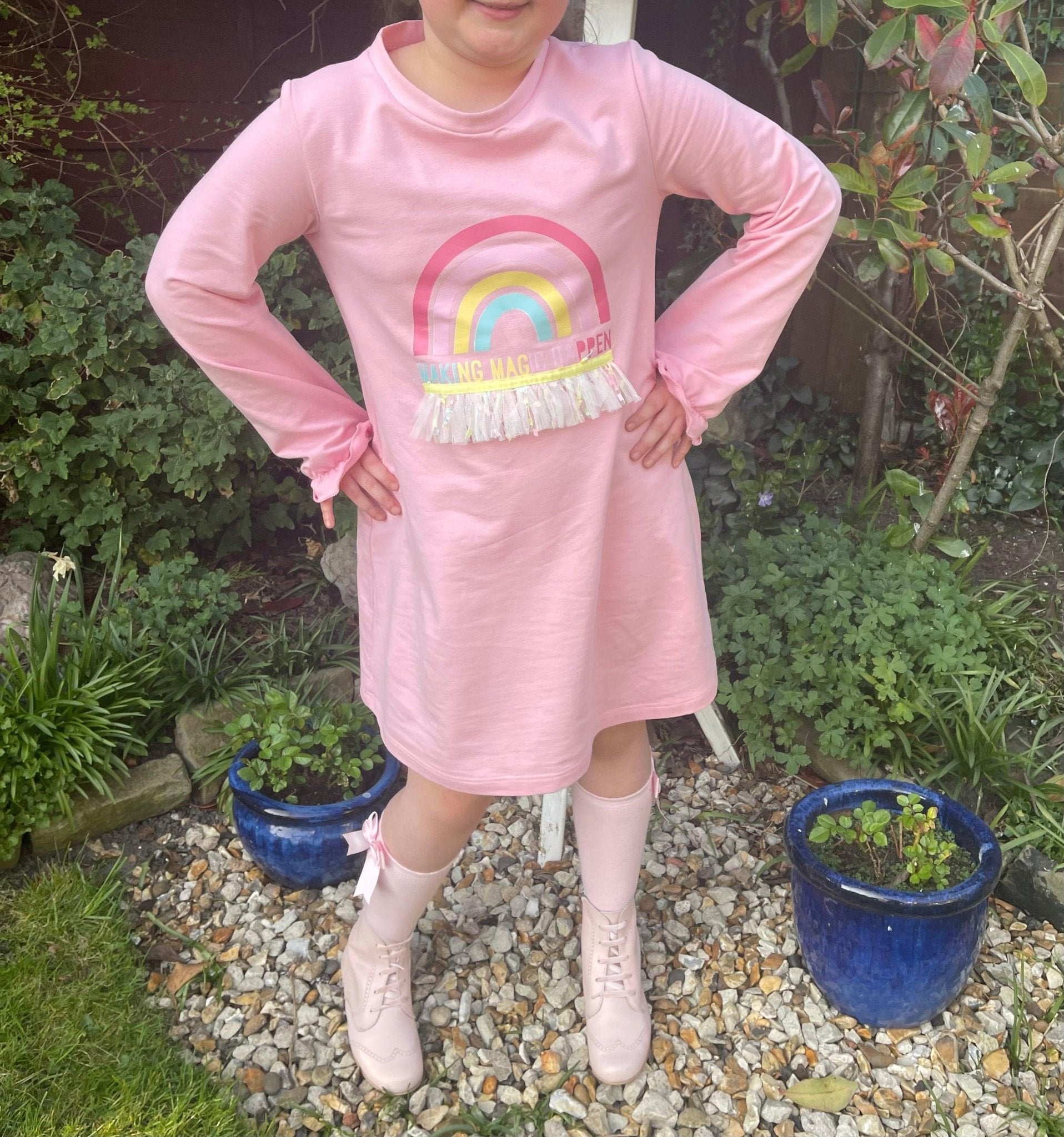 CLEARANCE DEAL - Alhuka Summer - Londres Pink Multi Coloured Rainbow Dress - Mariposa Children's Boutique