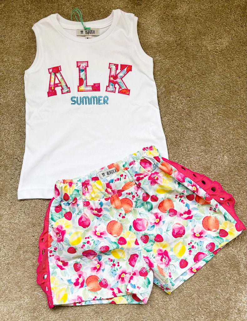 Alhuka SS22 - Paris Floral Print Shorts & T-Shirt Set & Headband - Mariposa Children's Boutique