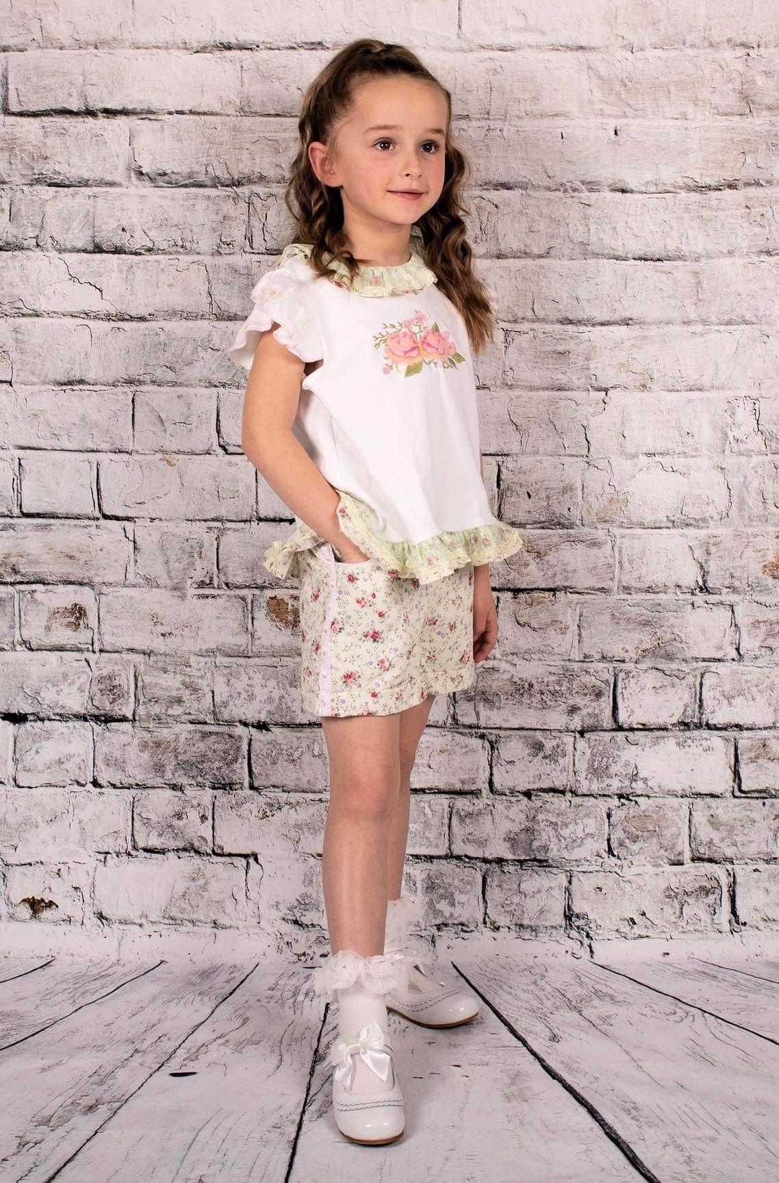 CLEARANCE DEAL - Beau KiD - Girls T-Shirt & Matching Mint Green Floral Shorts Set - Mariposa Children's Boutique