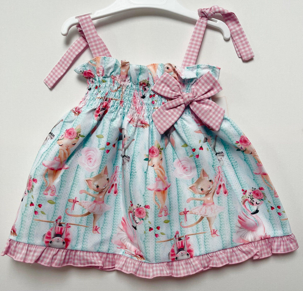Cuka Summer - Baby Girl's Pink & Blue Animal Print Summer Dress SALE - Mariposa Children's Boutique