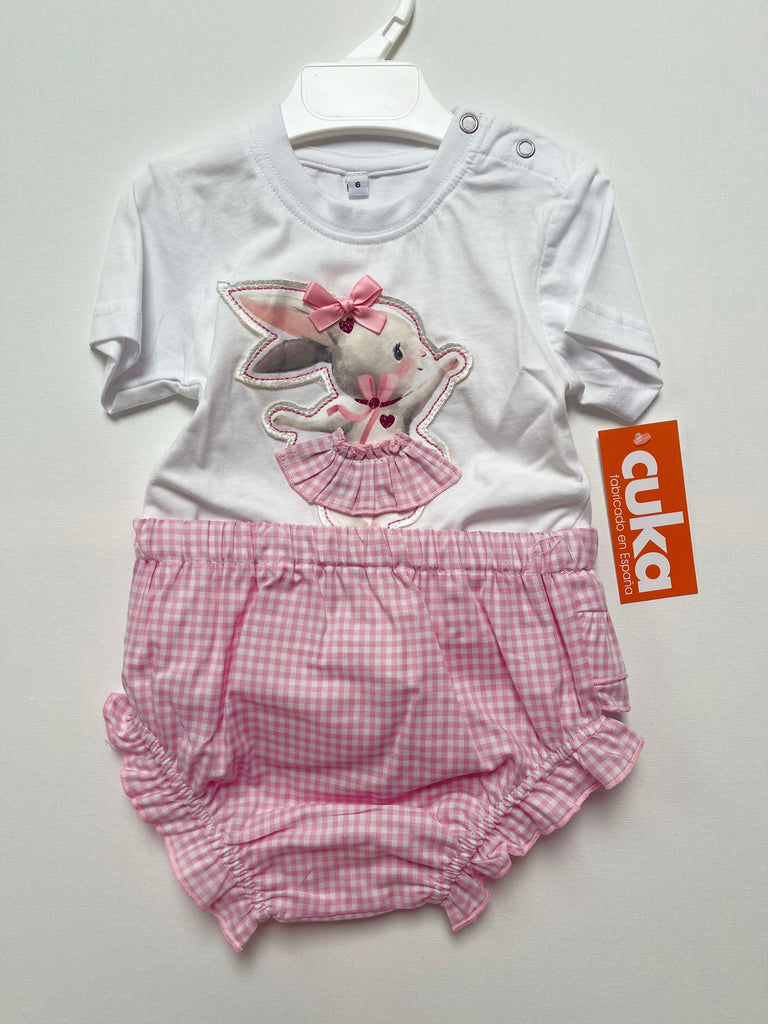 Cuka Summer - Baby Girls Pink & White Bunny Print Sleeveless Top with Jam Pants - Mariposa Children's Boutique