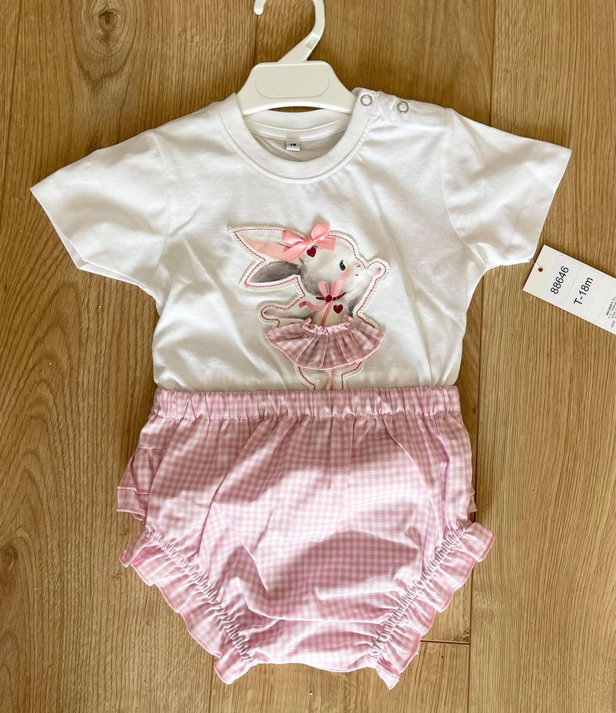 Cuka Baby Girls Dress Cuka SS21 - Baby Girls Pink & White Bunny Print Sleeveless Top with Jam Pants