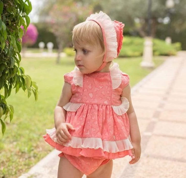 Dolce Petit - Coral & Cream Baby Dress & Matching Knickers - Mariposa Children's Boutique