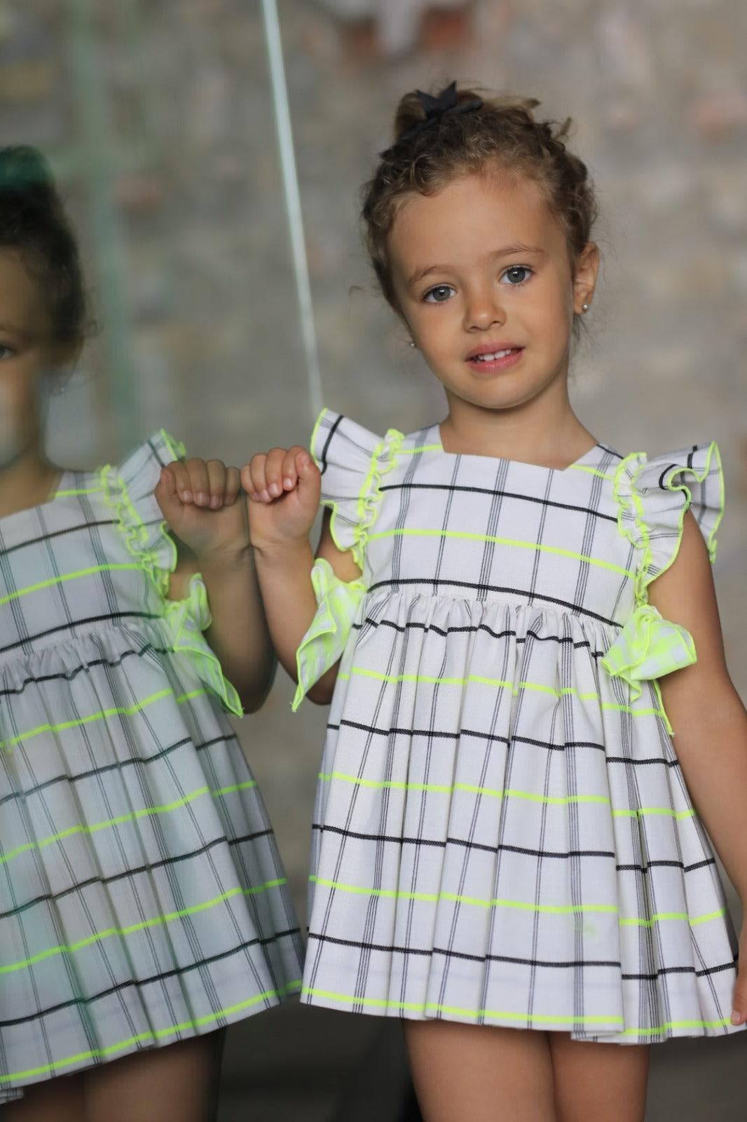 El Copo / La Peppa SS22 - Neón Check Summer Dress - Mariposa Children's Boutique