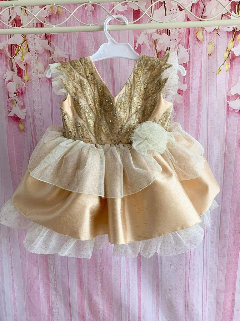 CLEARANCE DEAL - Exclusive - Gold & Sequin Design Puffball Dress 10yrs - Mariposa Children's Boutique