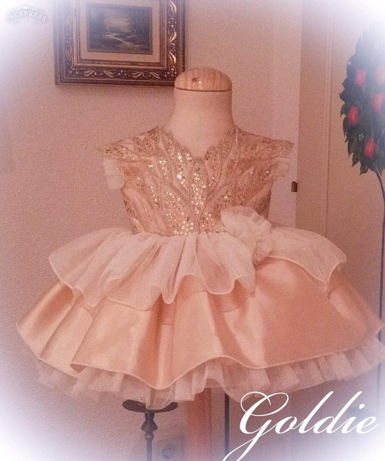 CLEARANCE DEAL - Exclusive - Gold & Sequin Design Puffball Dress 10yrs - Mariposa Children's Boutique