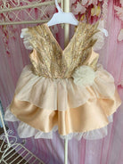 CLEARANCE DEAL - Exclusive - Gold & Sequin Design Puffball Dress 10yrs - Mariposa Children's Boutique