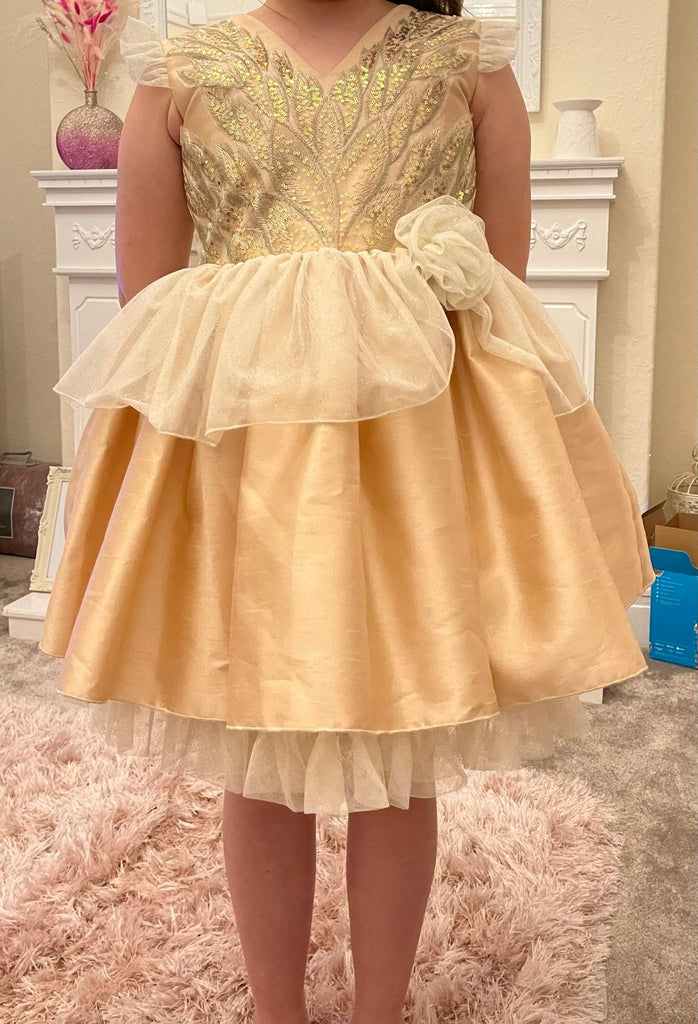 Exclusive - Gold & Sequin Design Puffball Dress - Mariposa Children's Boutique
