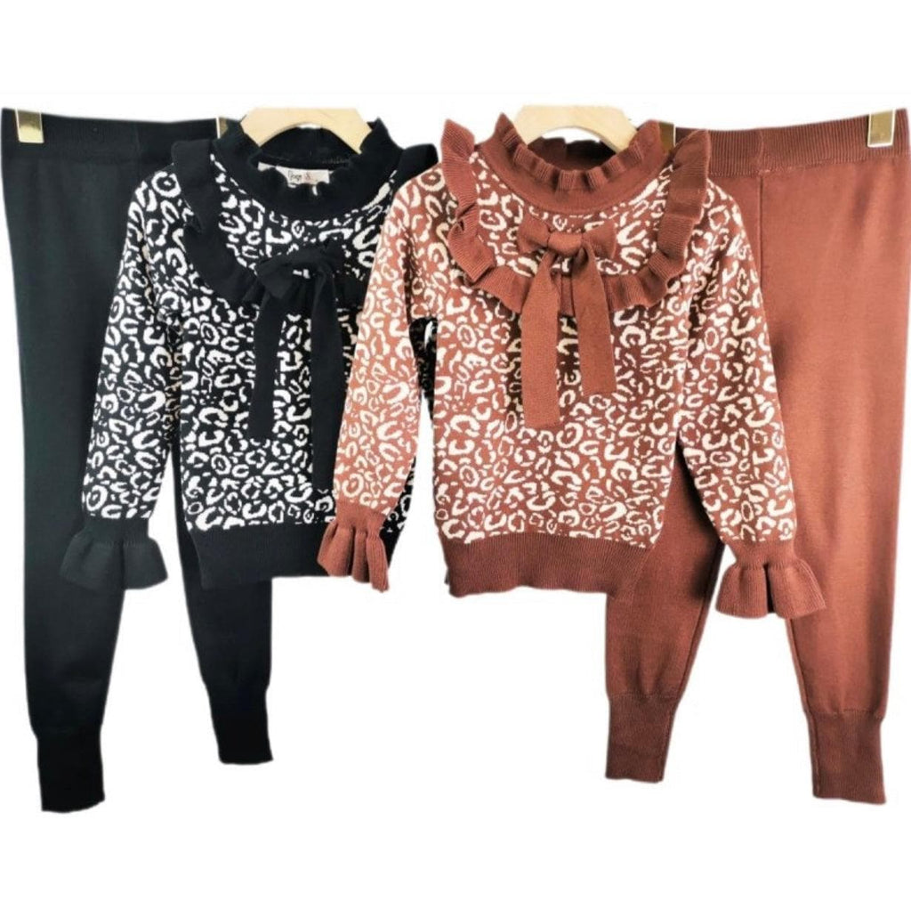 Loungewear - Black Leopard Print Knitted Set - Mariposa Children's Boutique
