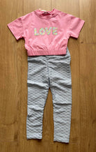 Mariposa Children's Boutique Loungewear Loungewear - Blue Honeycomb Leggings with Pink Love T-Shirt Top