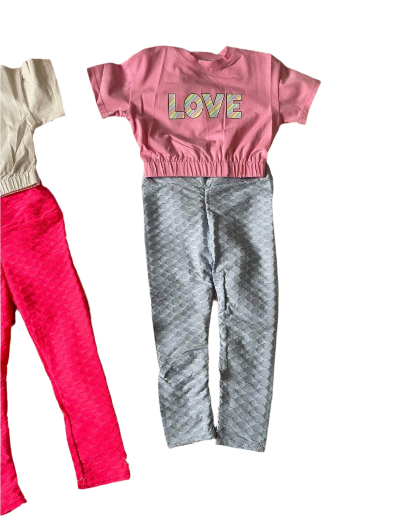 Loungewear - Girls Blue Honeycomb Leggings with Pink T-Shirt 