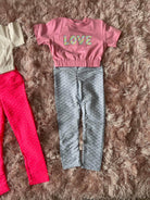 Mariposa Children's Boutique Loungewear Loungewear - Blue Honeycomb Leggings with Pink Love T-Shirt Top