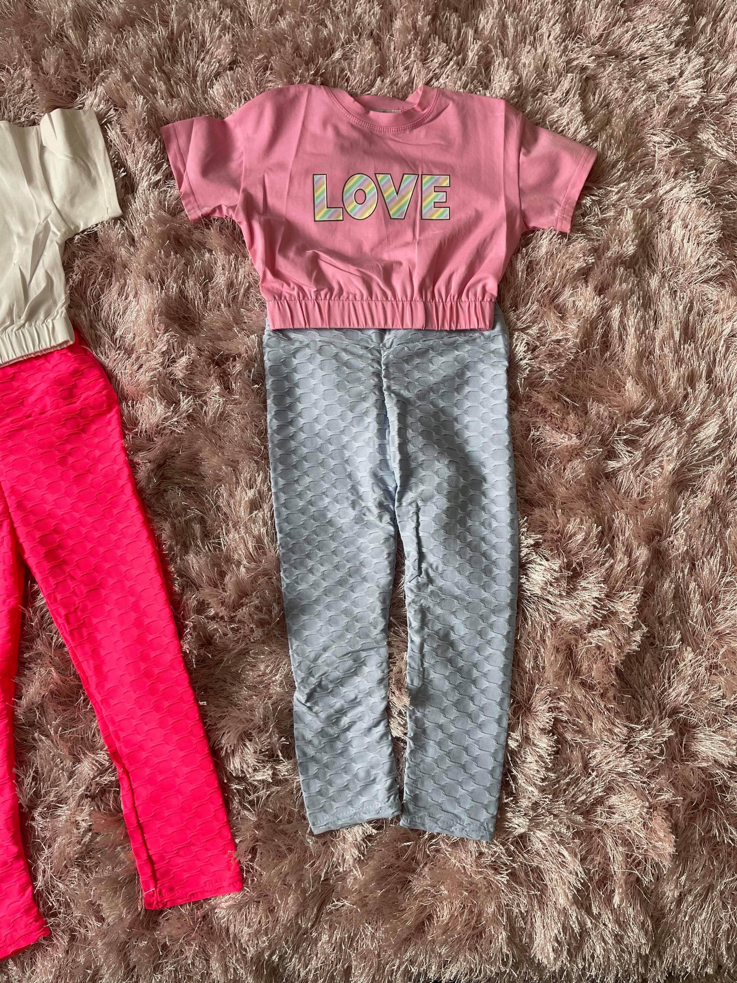 Mariposa Children's Boutique Loungewear Loungewear - Blue Honeycomb Leggings with Pink Love T-Shirt Top