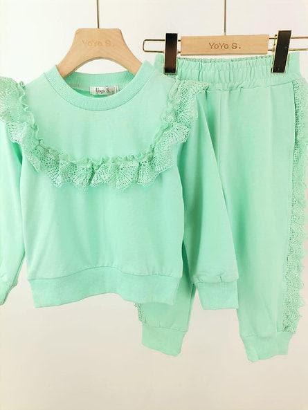 CLEARANCE DEAL - Loungewear - Girls Mint Embroidery Frill Tracksuit - Mariposa Children's Boutique