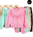 Loungewear - Embroidery Frill Pink Tracksuit - Mariposa Children's Boutique