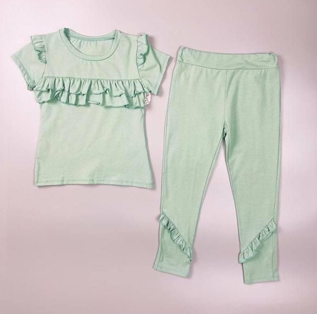 Mariposa Children's Boutique Loungewear Loungewear - Pistachio Ruffle T-Shirt & Leggings Set