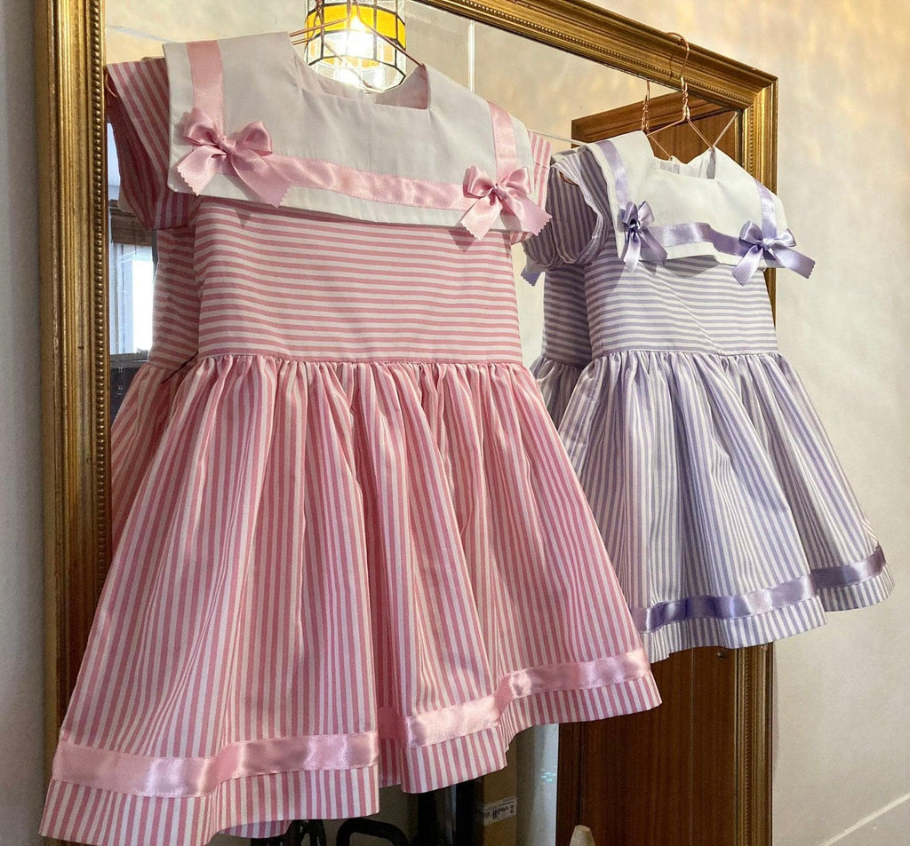 Luna Kids SS22 - Sailor Style Stripe Dress in Lilac - Mariposa Children's Boutique