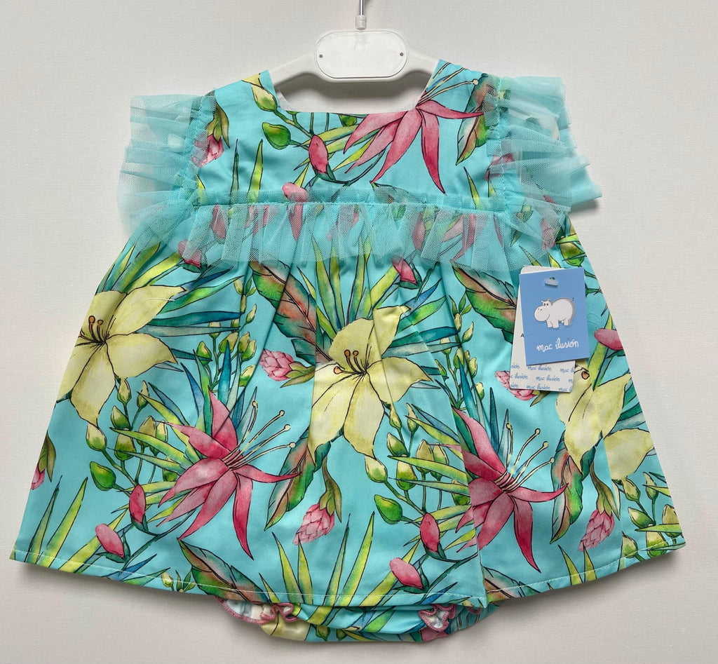 Mac Ilusion - Baby Girl's Turquoise Amazonia Print Top & Jam Pants Age 12m - Mariposa Children's Boutique