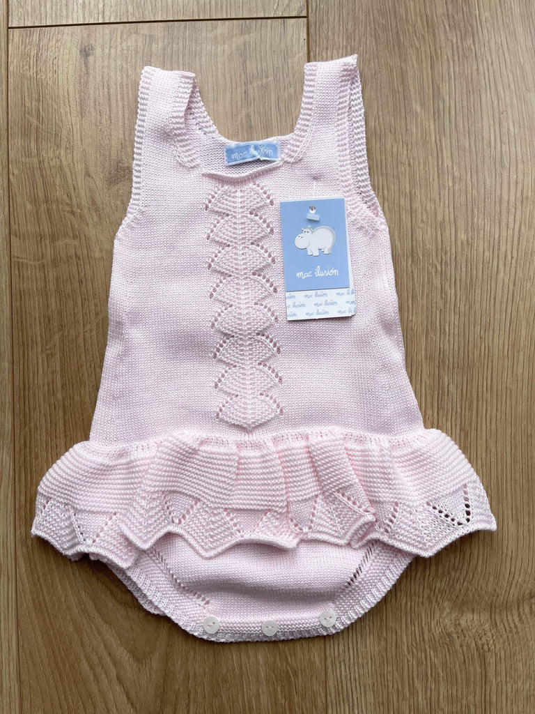Mac Ilusion Baby Knitwear Mac Ilusion - Knitted Sleeveless Romper with Ruffle in Pink or White
