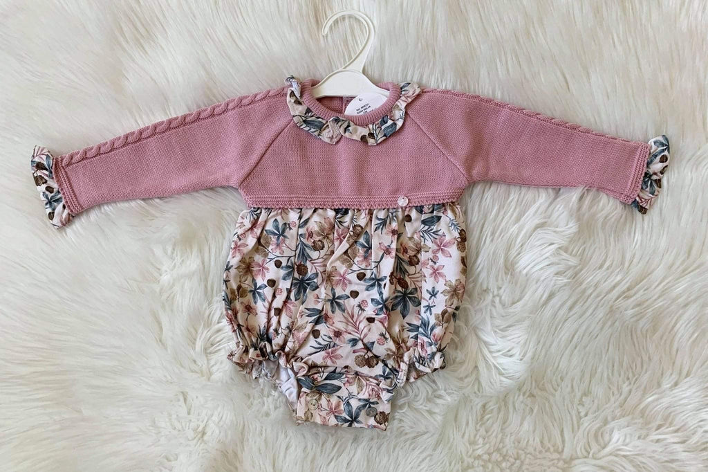 DEAL OF THE DAY - Minhon - Baby Girls Dusky Pink Knit Top Floral Romper Suit - Mariposa Children's Boutique