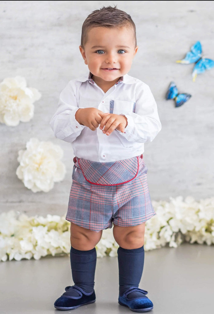 Miranda - Baby Boys Grey & Red Check Shorts & Shirt 6m - Mariposa Children's Boutique