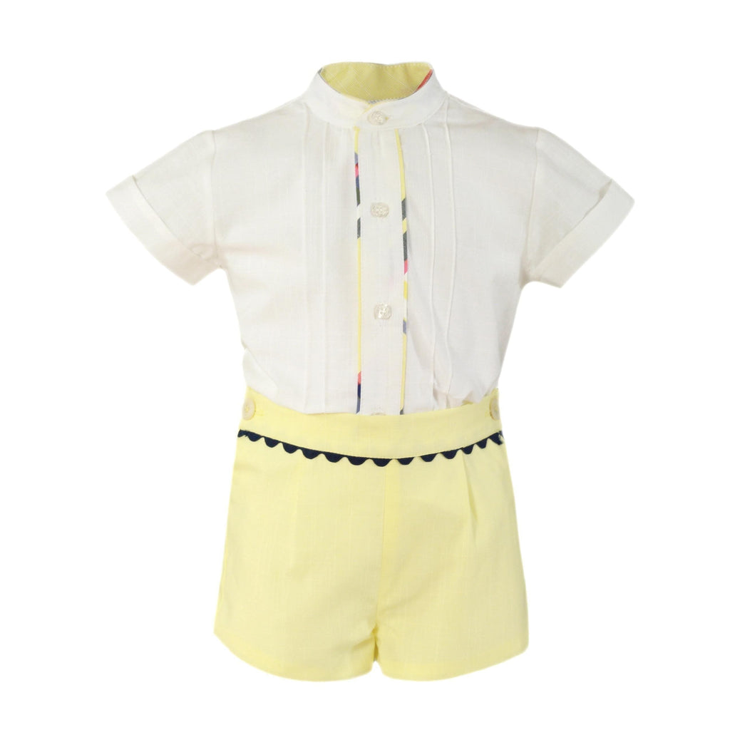 Miranda SS22 - Boys Yellow & Navy Shorts & Shirt Set 142-23 - Mariposa Children's Boutique