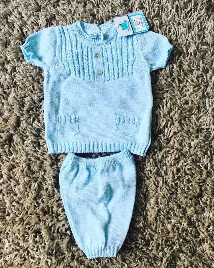 CLEARANCE DEAL - Pangasa Baby - Baby Boys Blue Knitted 2pc Set Age 3mths - Mariposa Children's Boutique