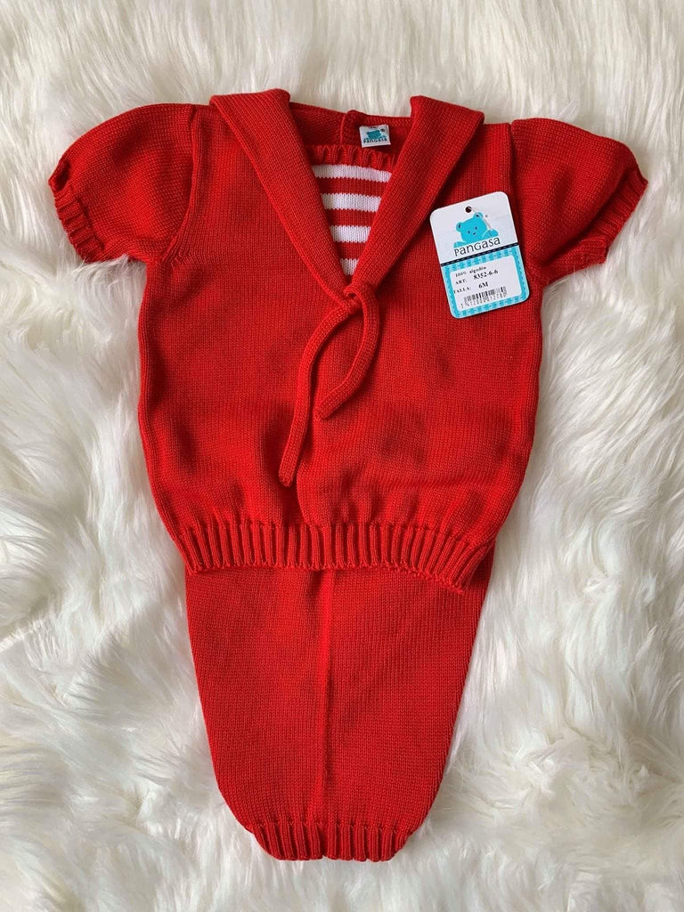 CLEARANCE DEAL - Pangasa Baby - Baby Boys Red & White Sailor 2pc Knitted Set 8352 - Mariposa Children's Boutique
