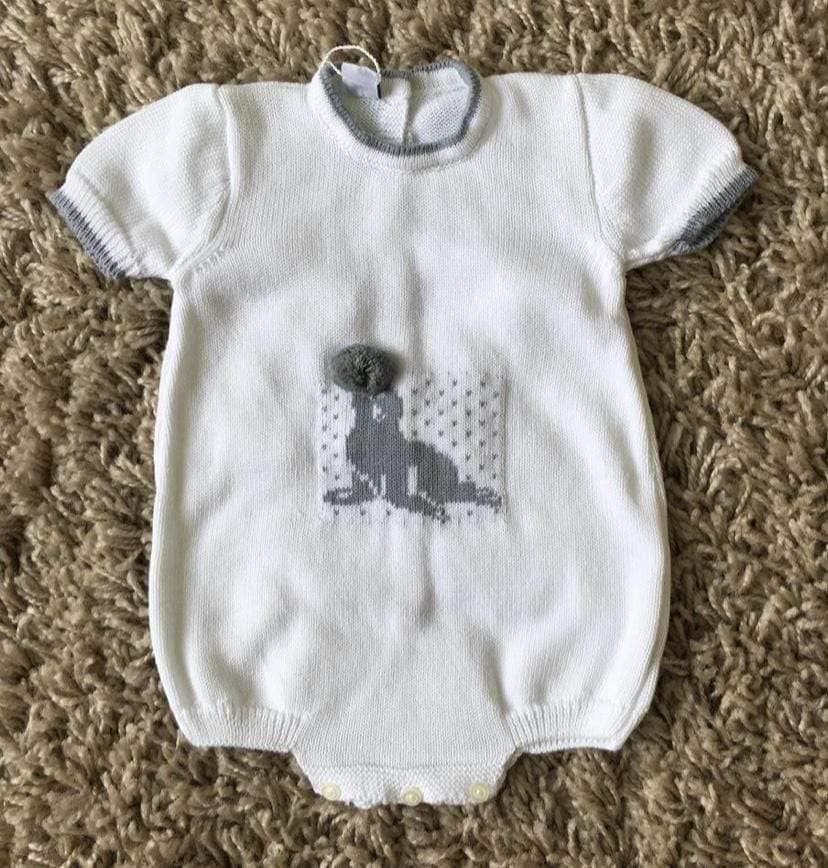 CLEARANCE DEAL - Pangasa Baby - Baby Boys White & Grey Knitted Romper Suit - Mariposa Children's Boutique