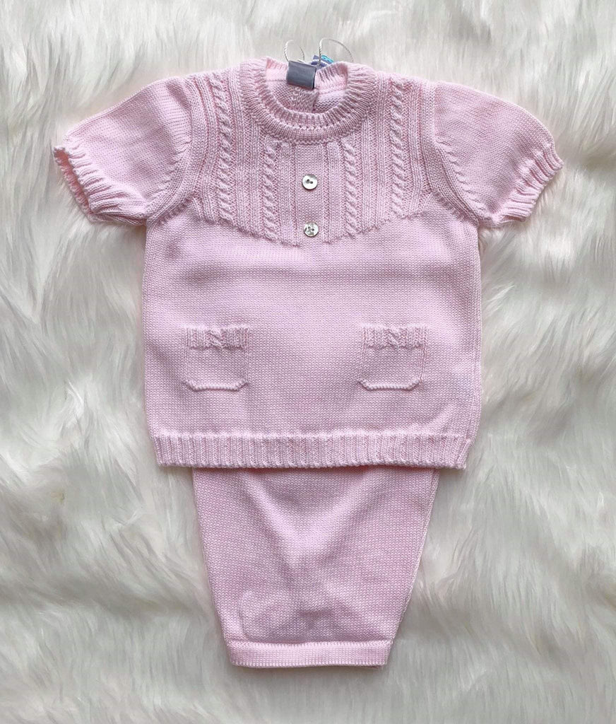 CLEARANCE DEAL - Pangasa Baby - Baby Girl's Pink Top & Shorts Knitted Set 9m - Mariposa Children's Boutique