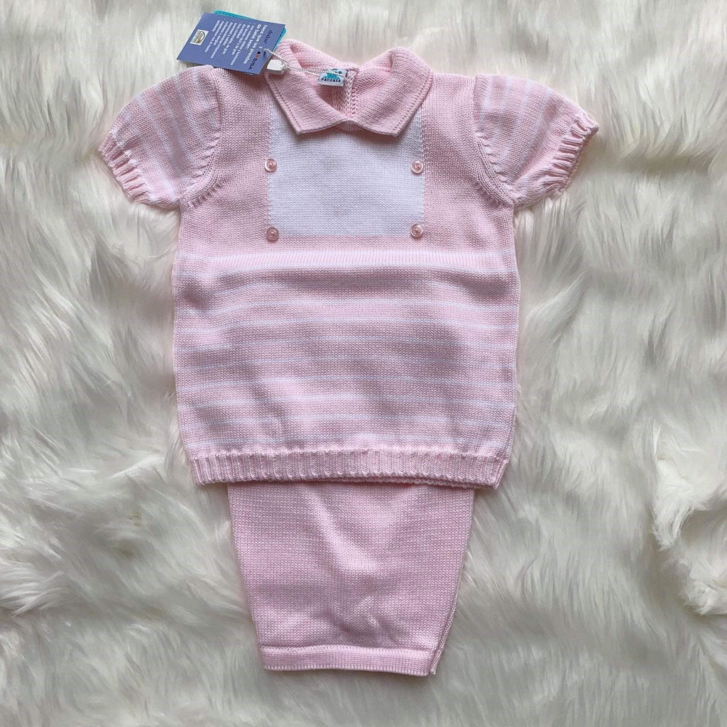 CLEARANCE DEAL - Pangasa Baby - Baby Girls Pink & White Stripe 2pc Knitted Set 9m - Mariposa Children's Boutique