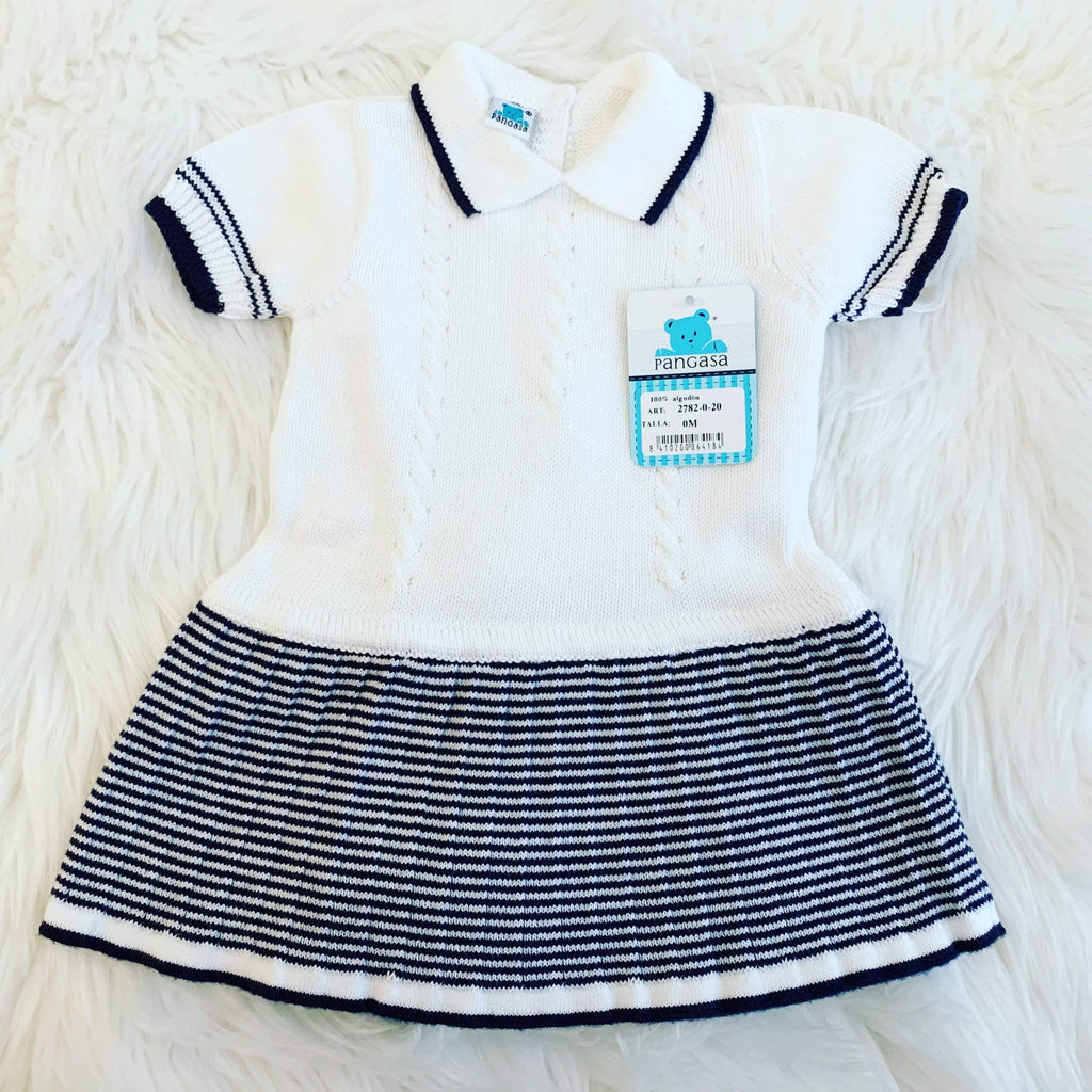 CLEARANCE DEAL - Pangasa Baby - Baby Girls White & Navy Stripe Dress Newborn - Mariposa Children's Boutique